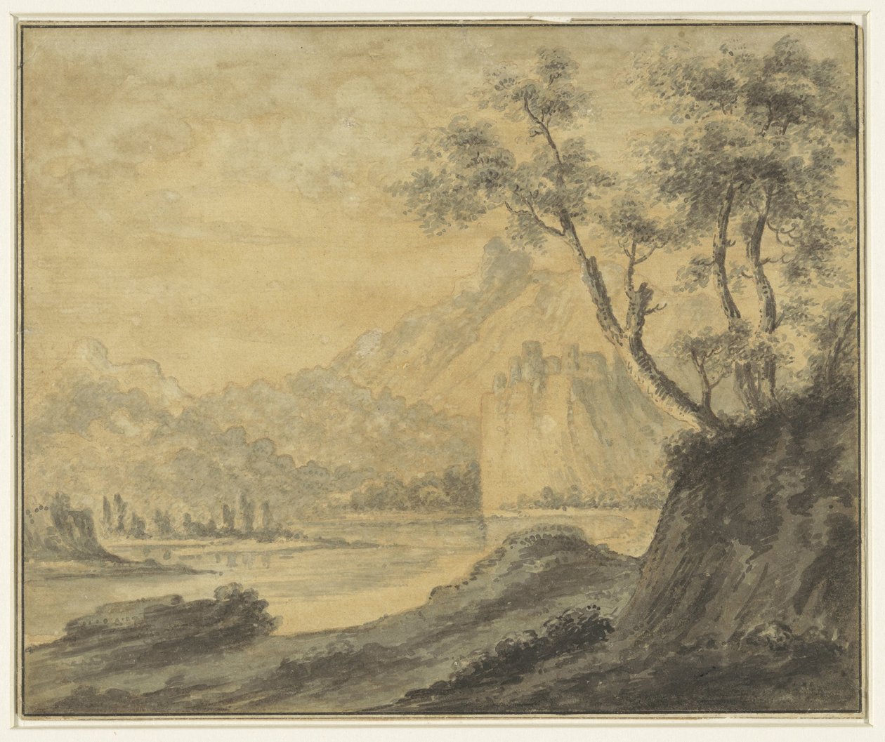 Flodlandskab med klipper af John Robert Cozens (manner of)