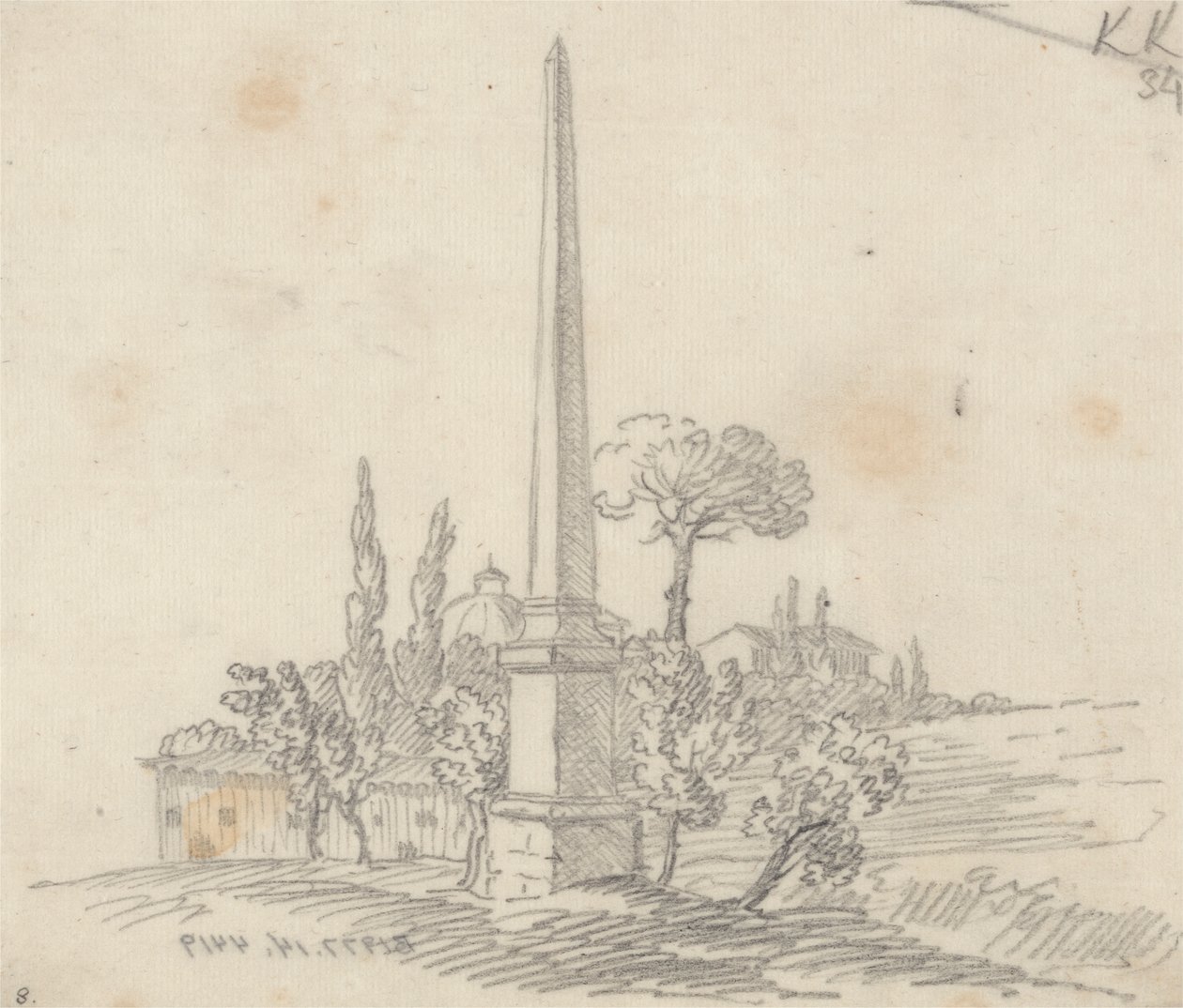 En Obelisk med Tage og Træer i det Fjerne af John Robert Cozens