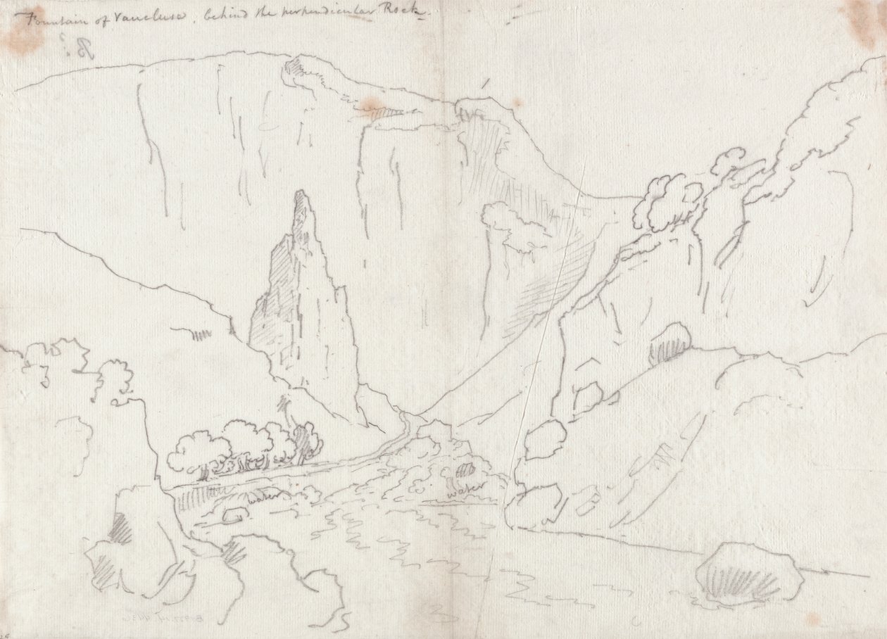 Vaucluse-fontænen, bag den vinkelrette klippe af John Robert Cozens