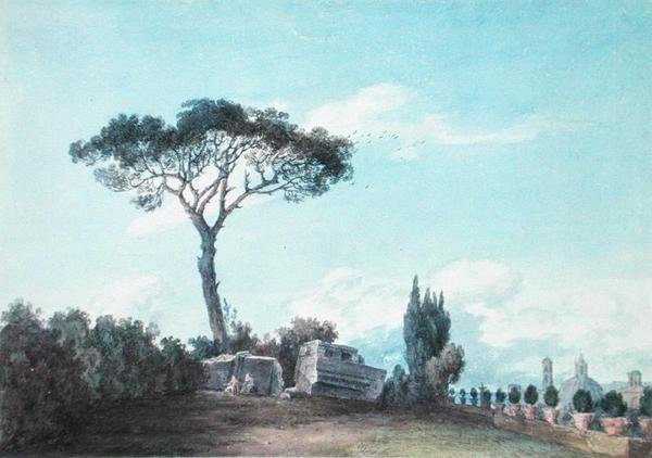 I haverne ved Colonna Palace, Rom (akvarel på papir) af John Robert Cozens