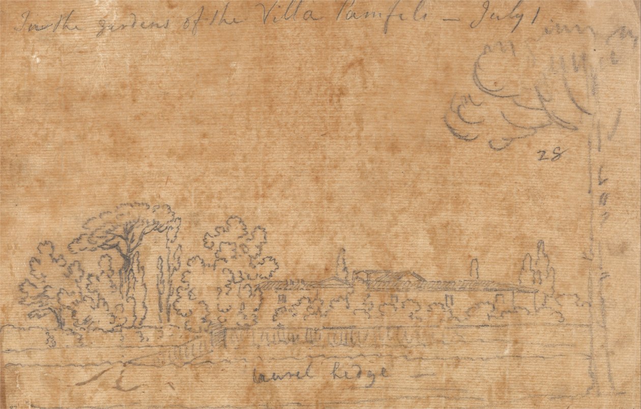 I haven ved Villa Pamphili, 1. juli af John Robert Cozens