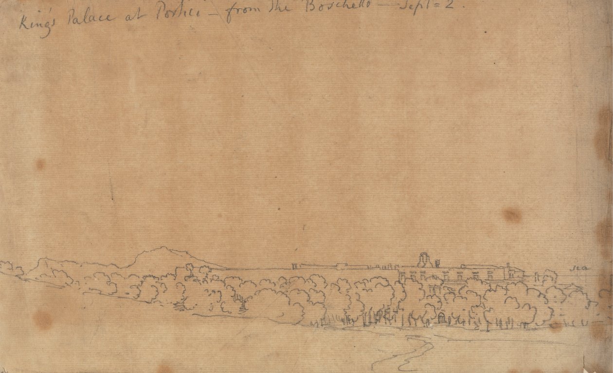 Kongens Palads i Portici fra Boschetto, 2. september af John Robert Cozens