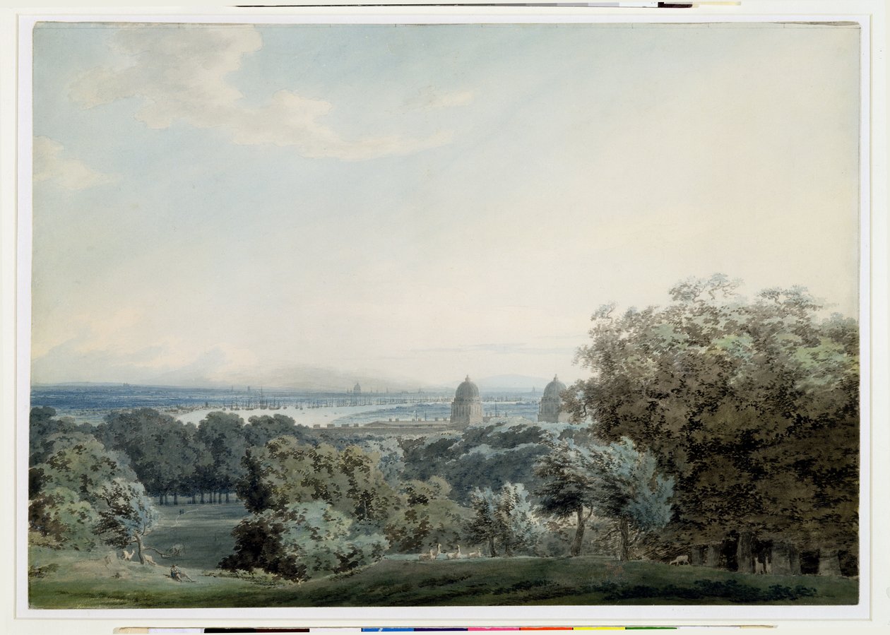 London fra Greenwich Hill, ca. 1791 (wc, sort blæk og vask over grafit på vævet papir) af John Robert Cozens