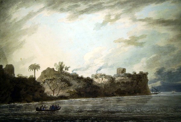 På kysten af Posillipo, nær punktet, fra Montechiaro (akvarel på papir) af John Robert Cozens