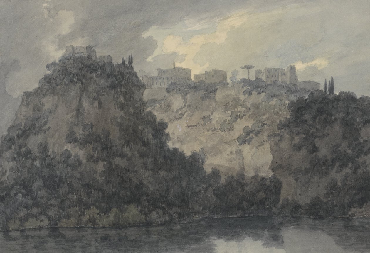 Ved Nemi-søen, ca. 1780-83 (grafit & w/c på papir) af John Robert Cozens