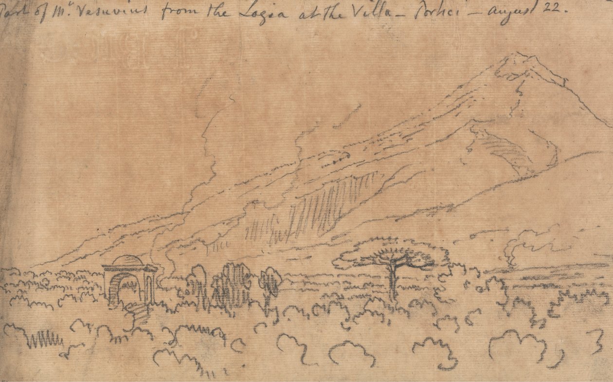 En del af Mt. Vesuv fra Loggiaen ved Villaen, Portici, 22. august af John Robert Cozens