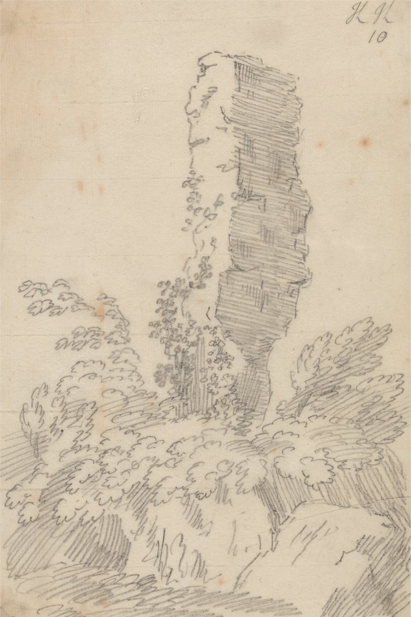 Vinkelret klippe og træer af John Robert Cozens