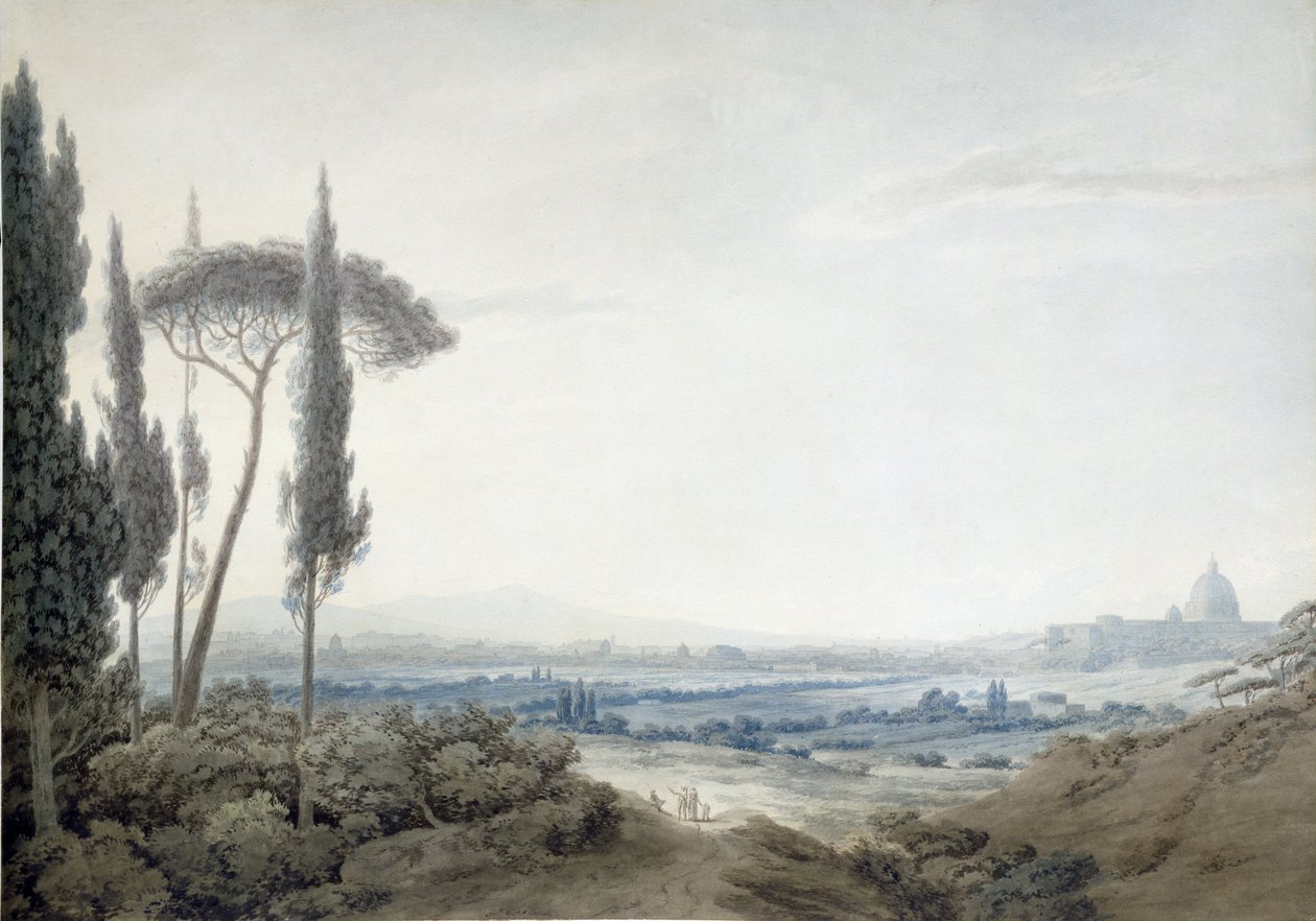 Rom fra Villa Mellini (akvarel) af John Robert Cozens