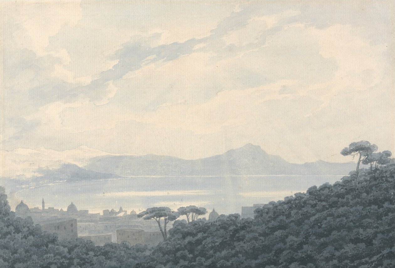 Napolibugten set fra Capodimonte, Italien af John Robert Cozens