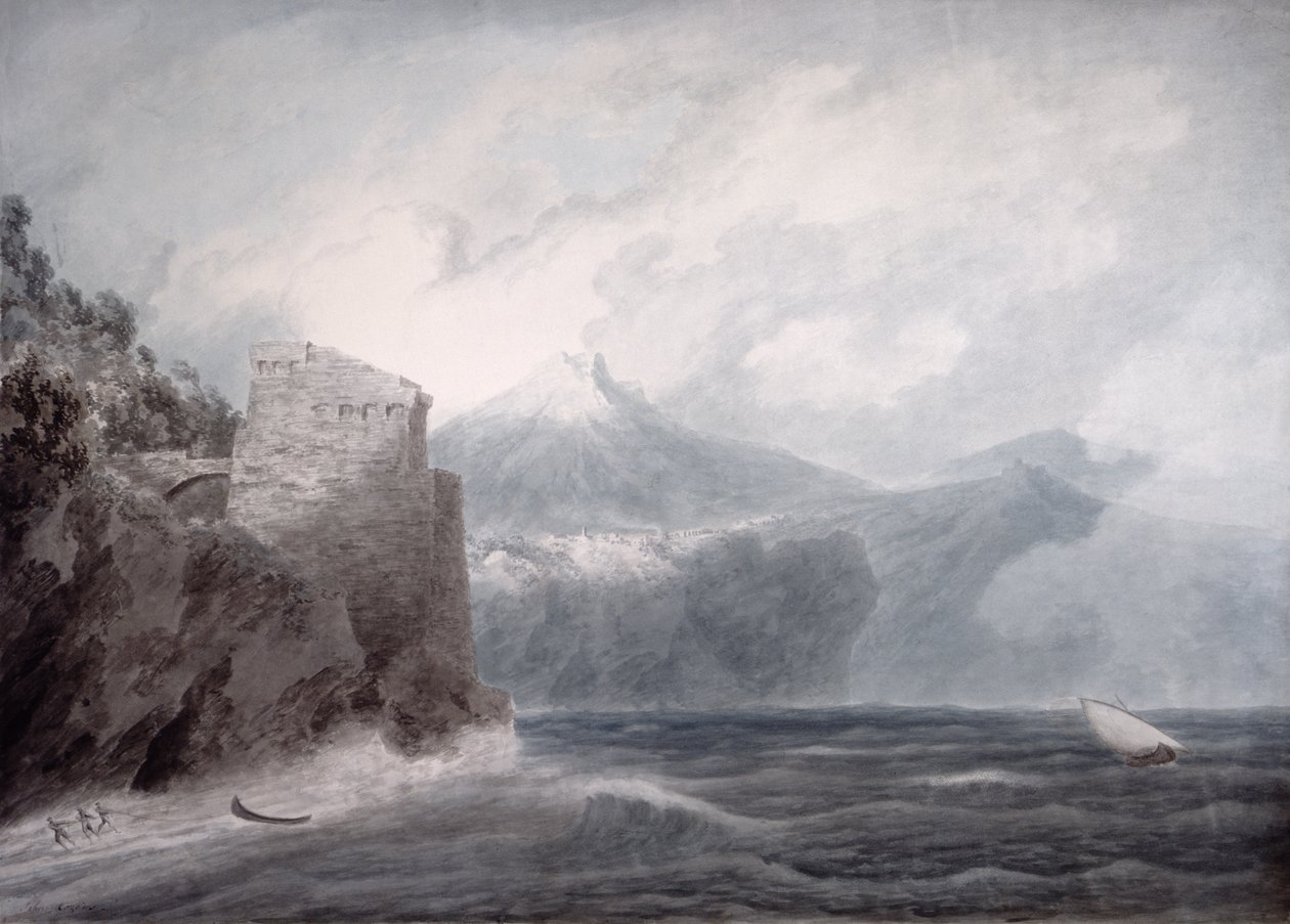 Slottet i Salerno, nær Cetara (akvarel på papir) af John Robert Cozens