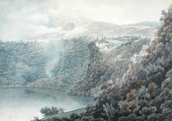 Søen og byen Nemi af John Robert Cozens