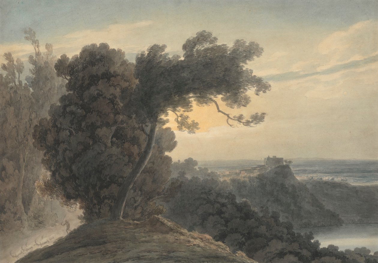 Albanosøen og Castel Gandolfo af John Robert Cozens