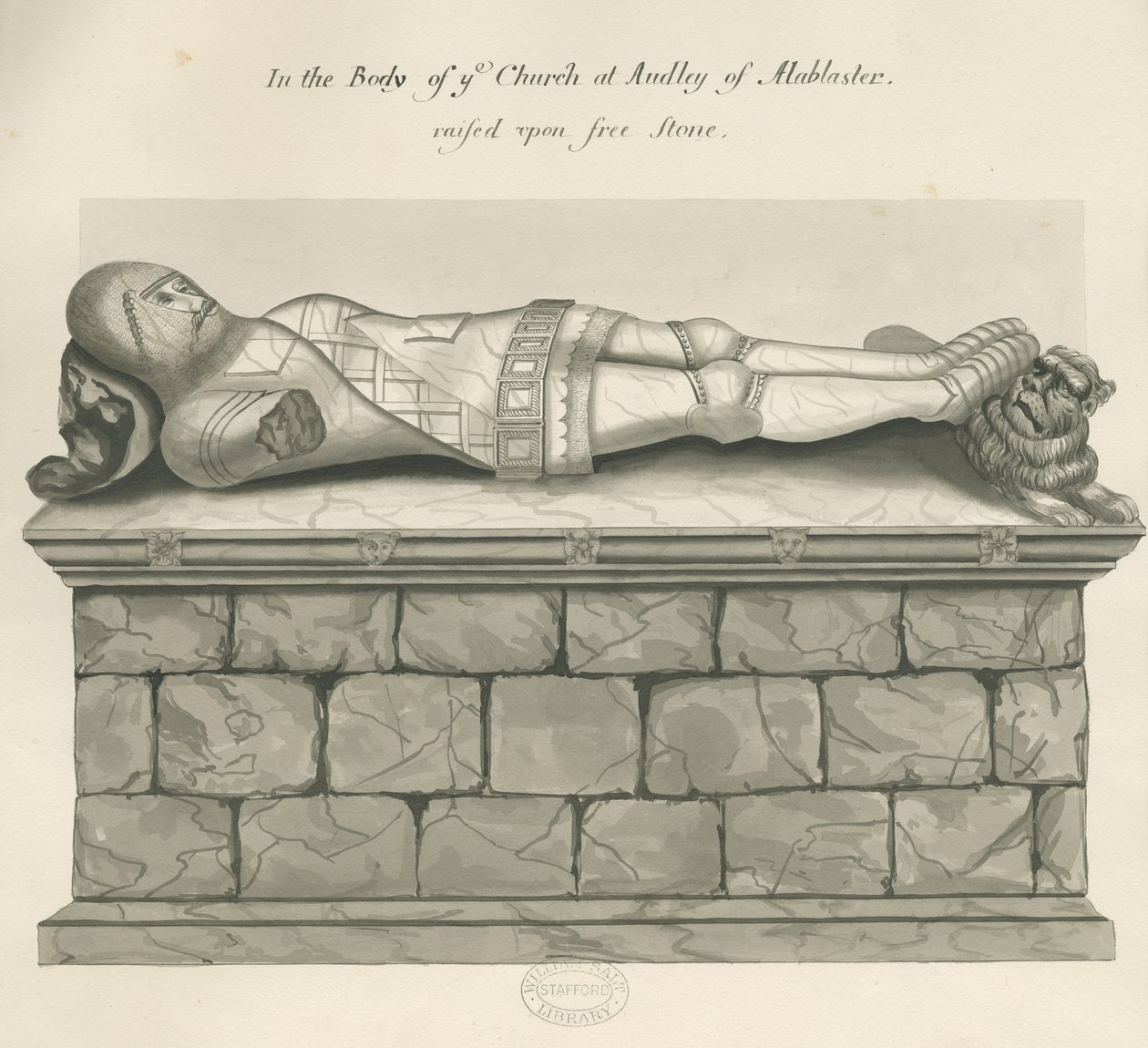Audley Monuments - "Audley Knight": pen og vask tegning, nd [?19th cent] af John Robert Fernyhough