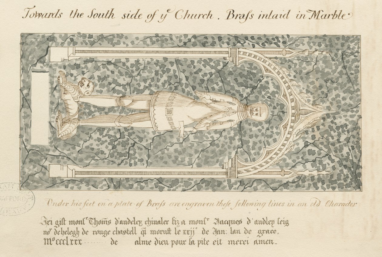 Audley Monuments - "Thomas de Audley": pen og vask tegning, nd [?19. af John Robert Fernyhough