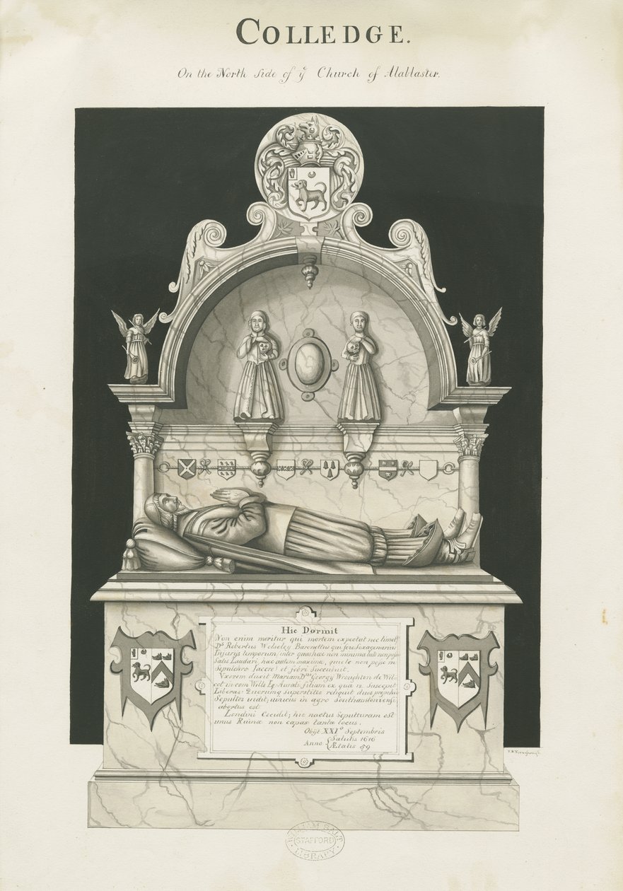 Colwich - Tomb of Robert Wolseley: sepia drawing, nd [c 1837] dani af John Robert Fernyhough