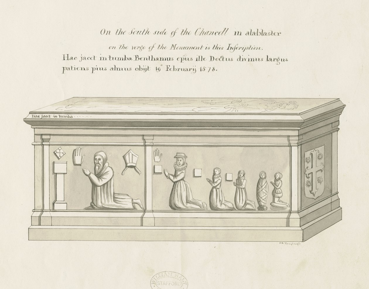 Eccleshall Church - Biskop Benthams grav: pen og vask tegning, nd [19. årh.] (tegning) af John Robert Fernyhough