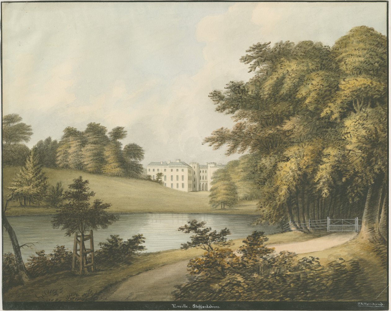 Enville Hall: akvarelmaleri og [1800-tallet] af John Robert Fernyhough