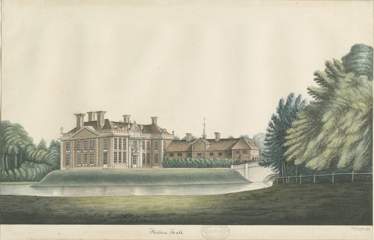 Hilton Hall: akvarelmaleri og [1800-tallet] af John Robert Fernyhough