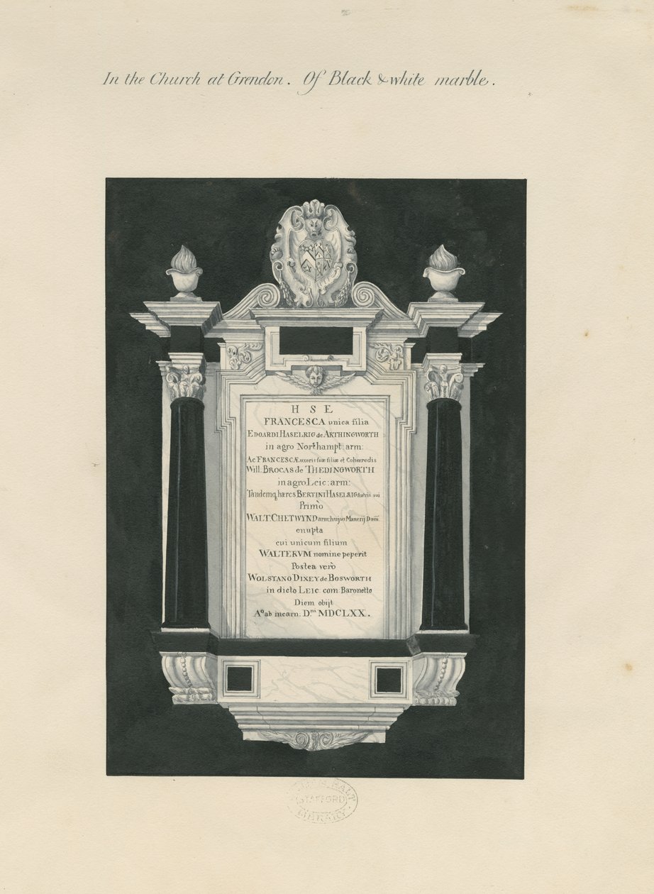 Ingestre - tavle til Frances (Hesilrige) Chetwynd: maleri og [1800-tallet] (maleri) af John Robert Fernyhough