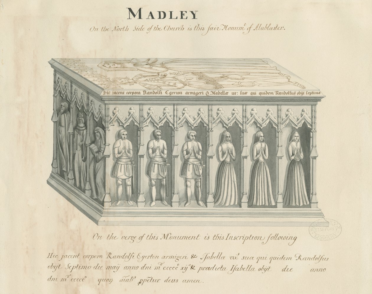 Madeley Church - Monument over Randolph Egerton: tegning med pen og blækvask, nd [1800-tallet] (tegning) af John Robert Fernyhough