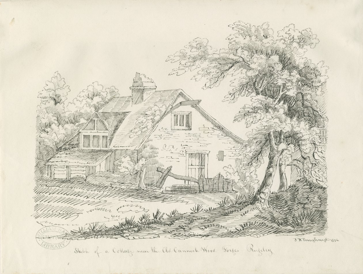 Rugeley - Cottage nær Old Cannock Wood Forges: pen- og blæktegning af John Robert Fernyhough