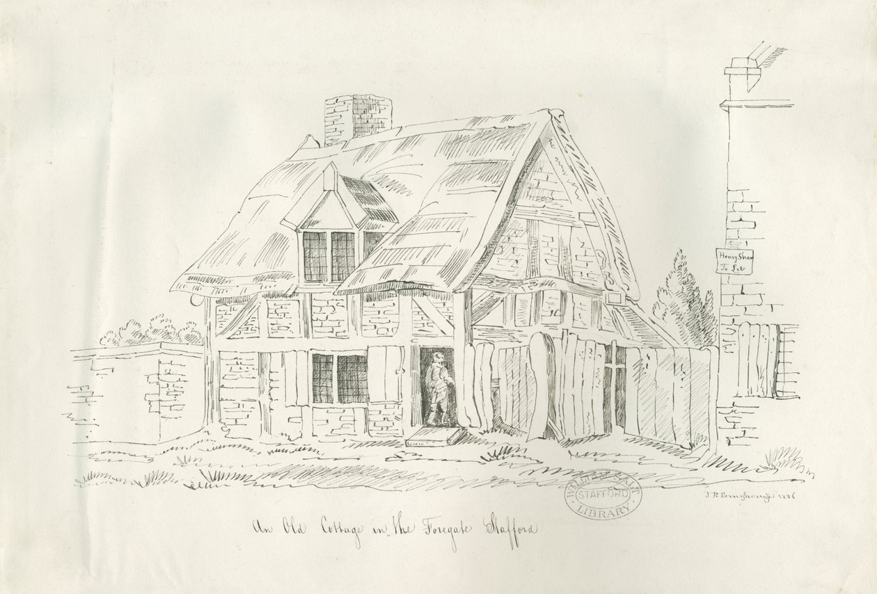 Stafford - Old Cottage in the Foregate: pen- og blæktegning af John Robert Fernyhough