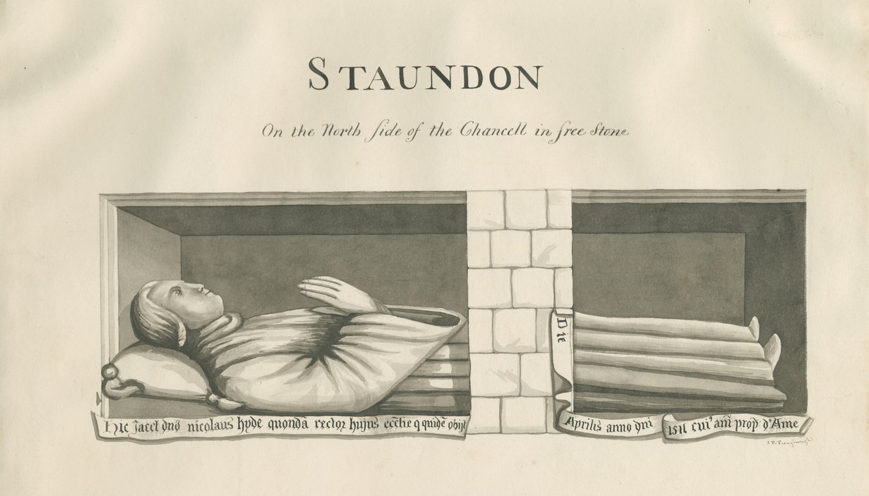 Standon Church - Wall Tomb to Nicholas Hyde: sepia-tegning, nd [1800-tallet] af John Robert Fernyhough