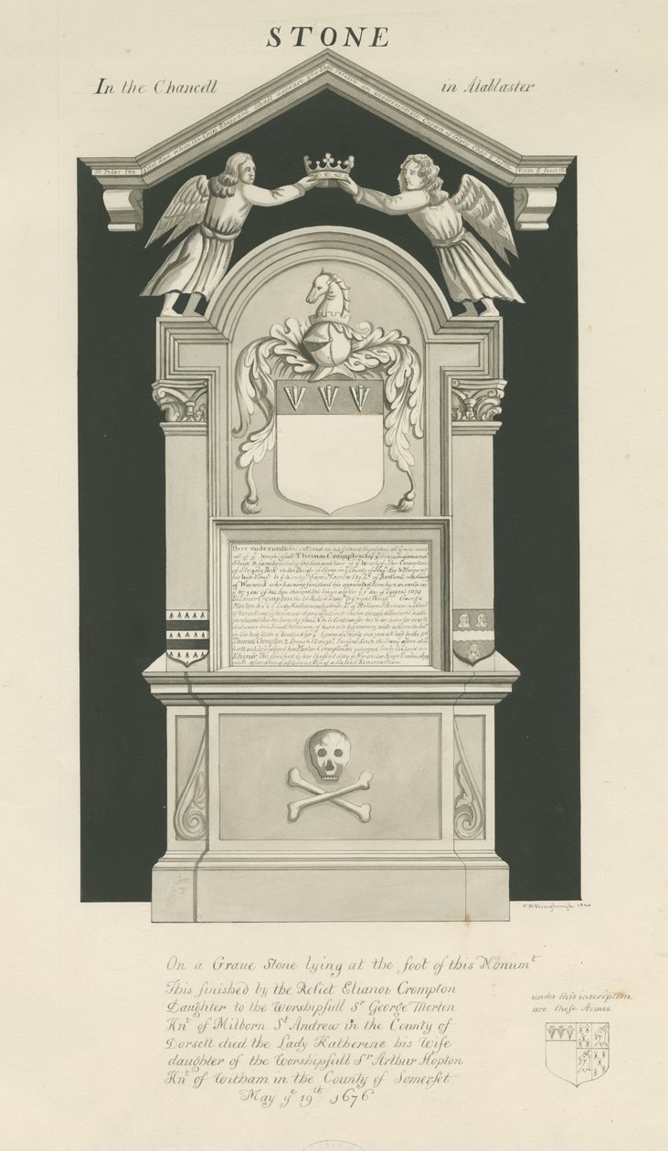 Sten - Tomb of Thomas Crompton: sepia tegning af John Robert Fernyhough