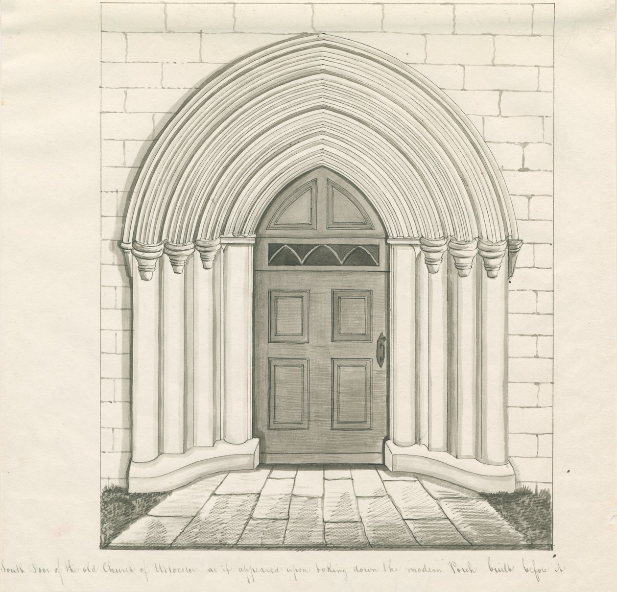 Uttoxeter Church - South Door: pen og vask tegning, og [midten af det 19. århundrede] (tegning) af John Robert Fernyhough