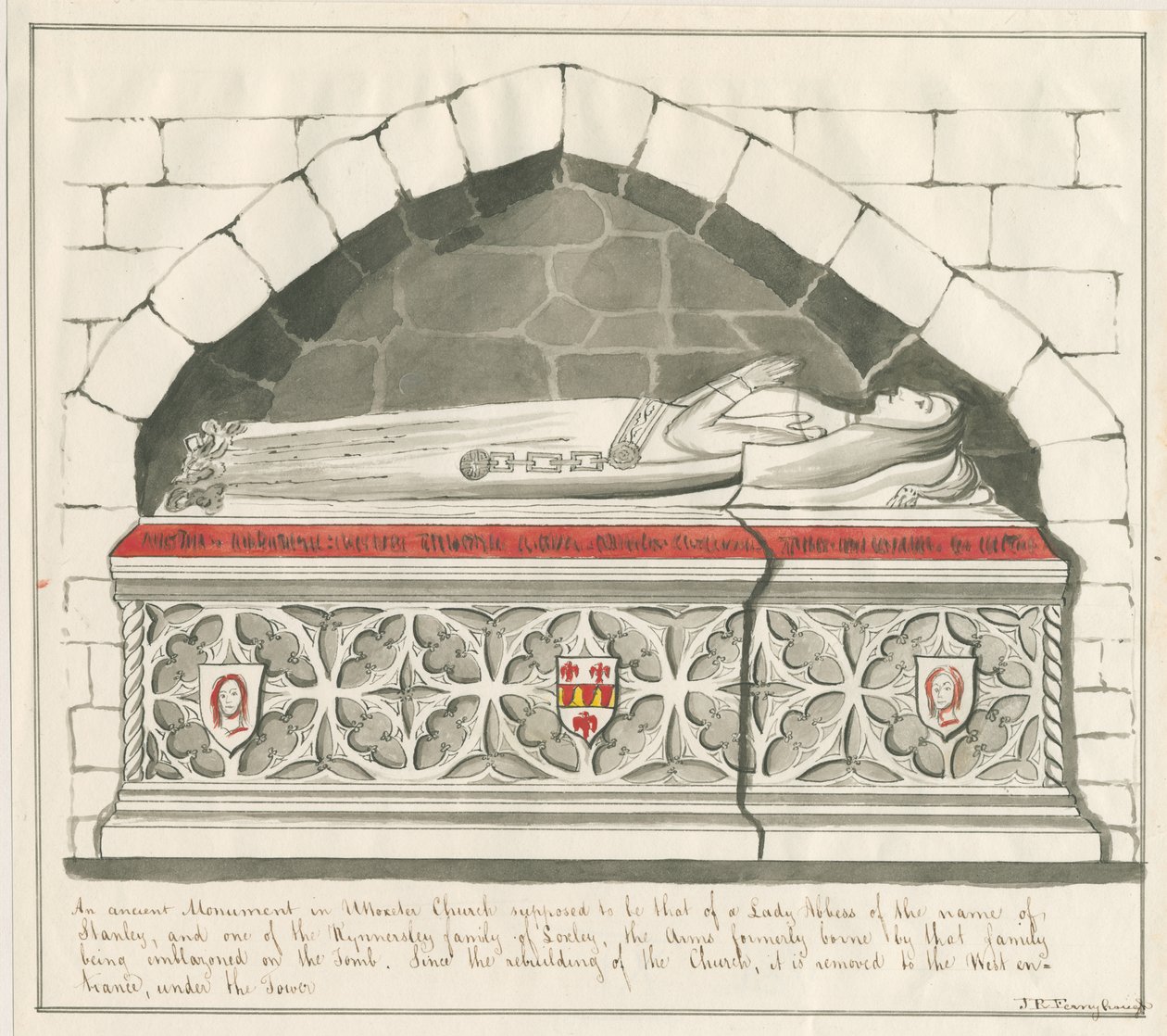 Uttoxeter Church - Tomb of Lady Abbedss of Kynnersley Family: pen og vask tegning, nd [midten af det 19. århundrede] af John Robert Fernyhough