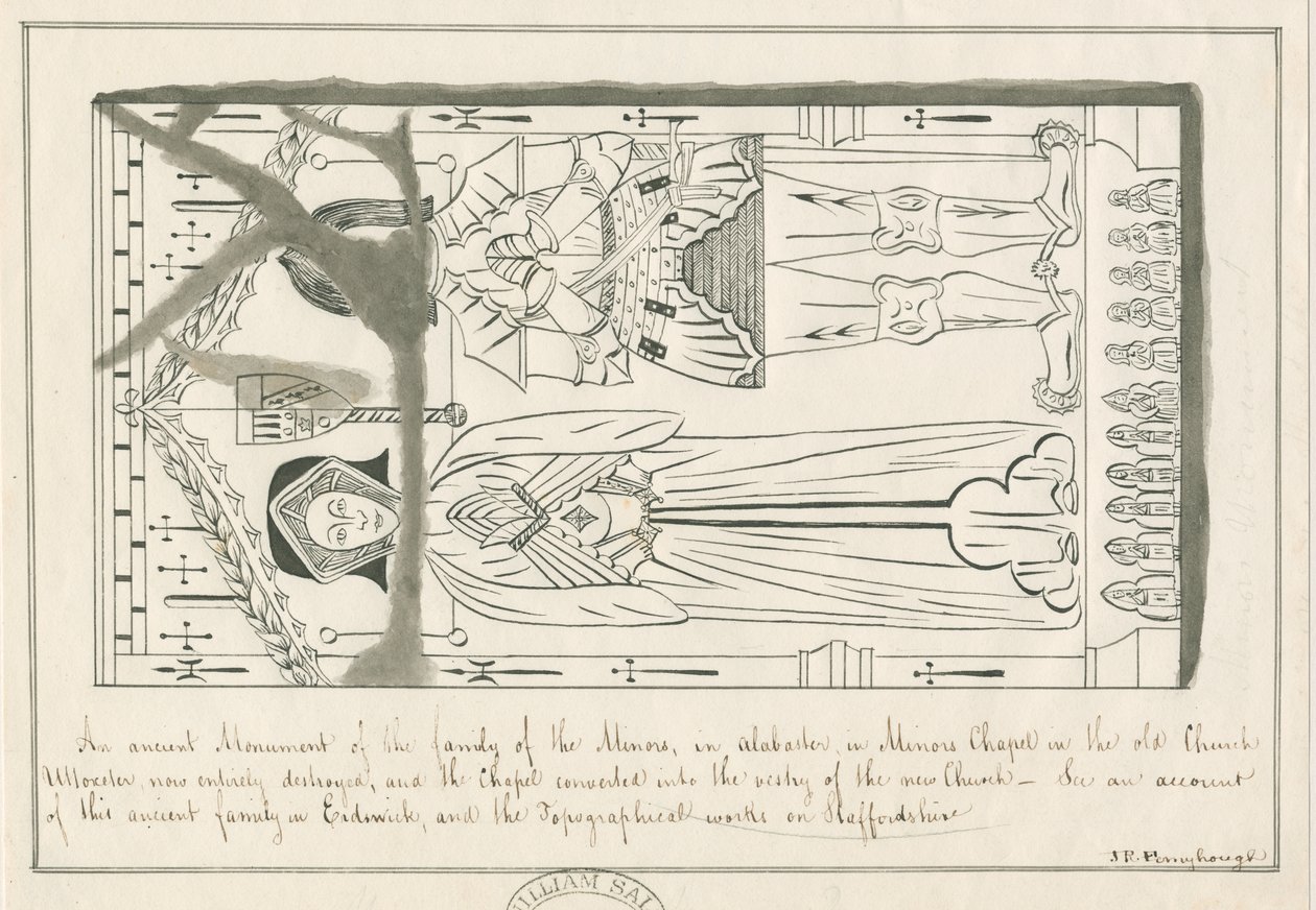 Uttoxeter Church - Tomb of the Minors Family: pen- og blæktegning, nd [midten af det 19. århundrede] af John Robert Fernyhough