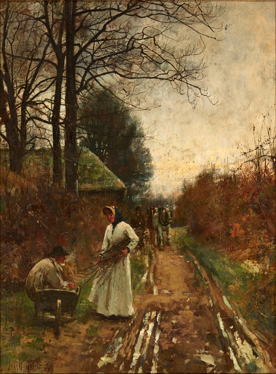 At samle brænde (olie på lærred) af John Robertson Reid
