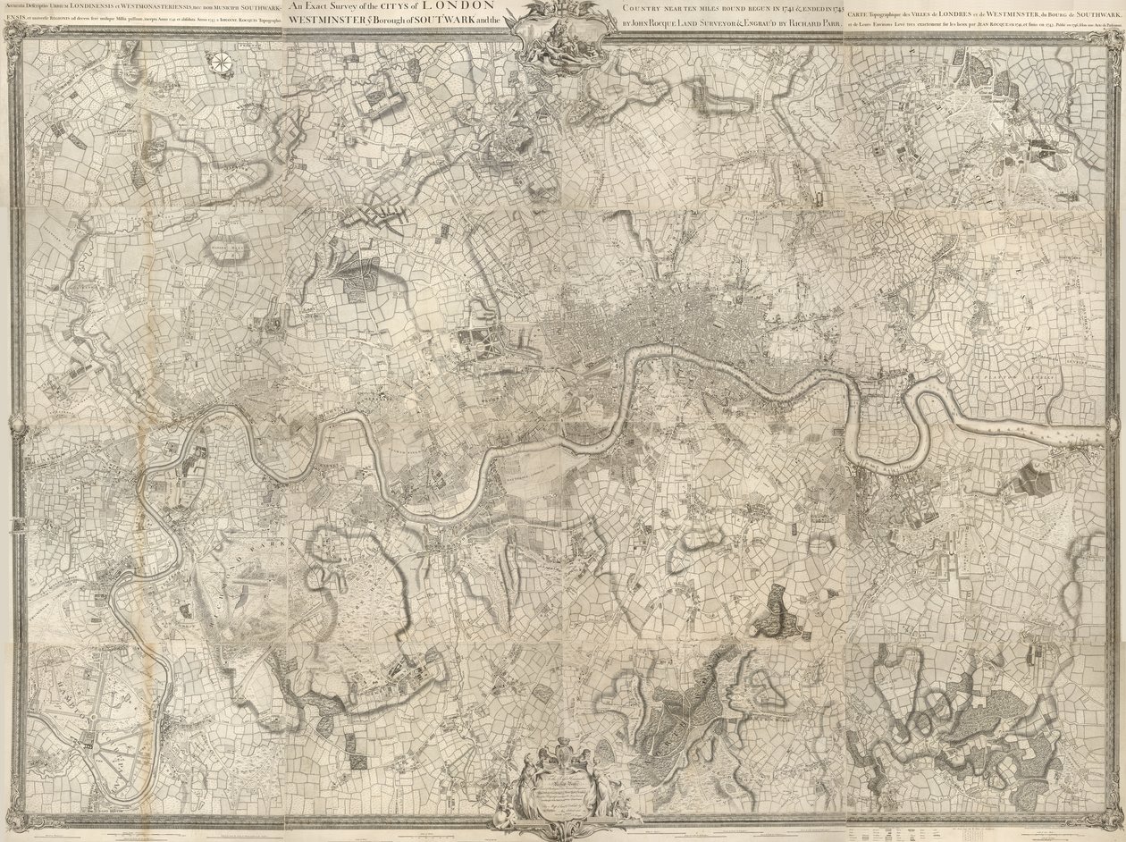 En nøjagtig undersøgelse af byerne London, Westminster, ye Borough of Southwark og landet nær Ten Miles round af John Rocque