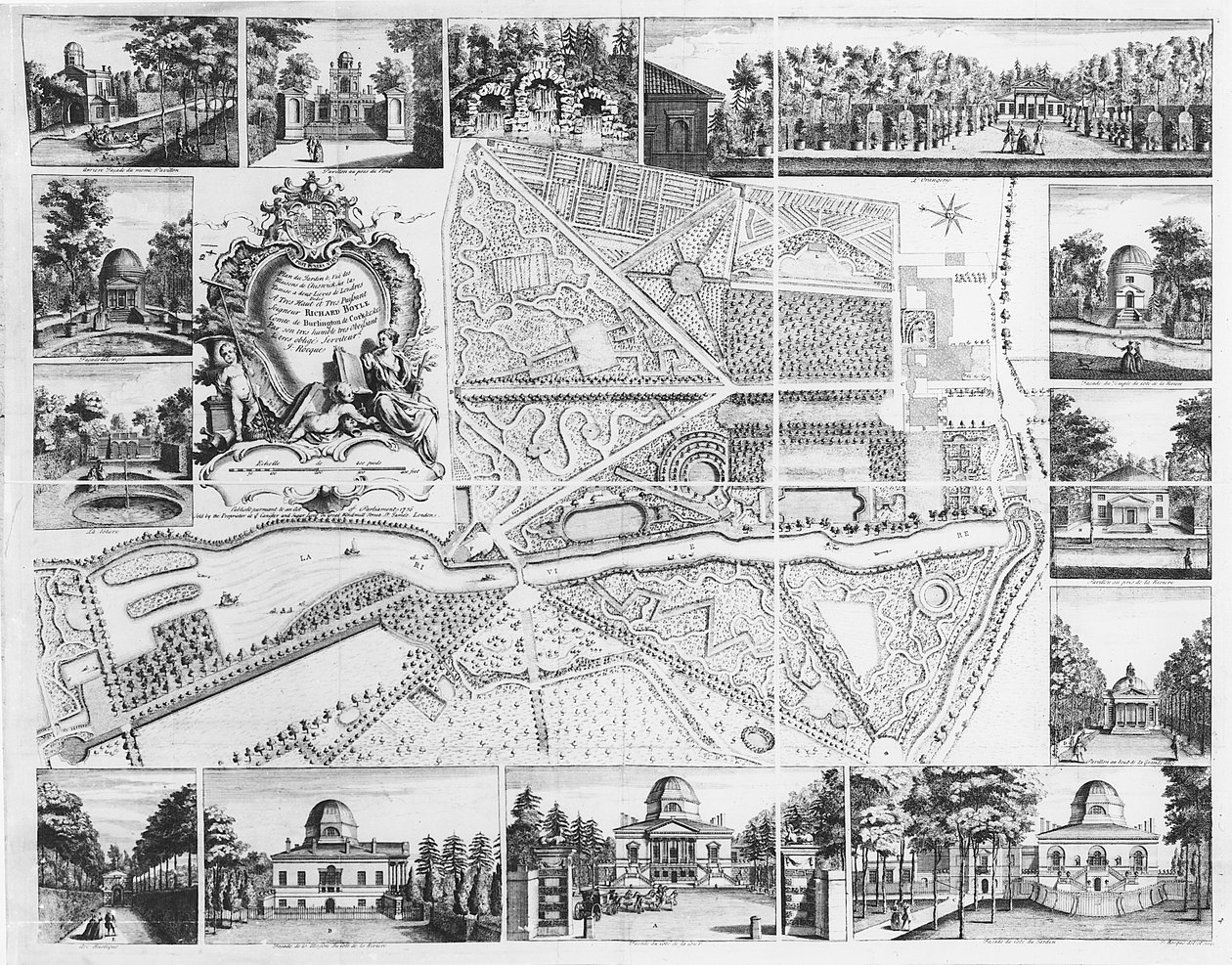 Chiswick House fra plan af Chiswick, 1736 af John Rocque