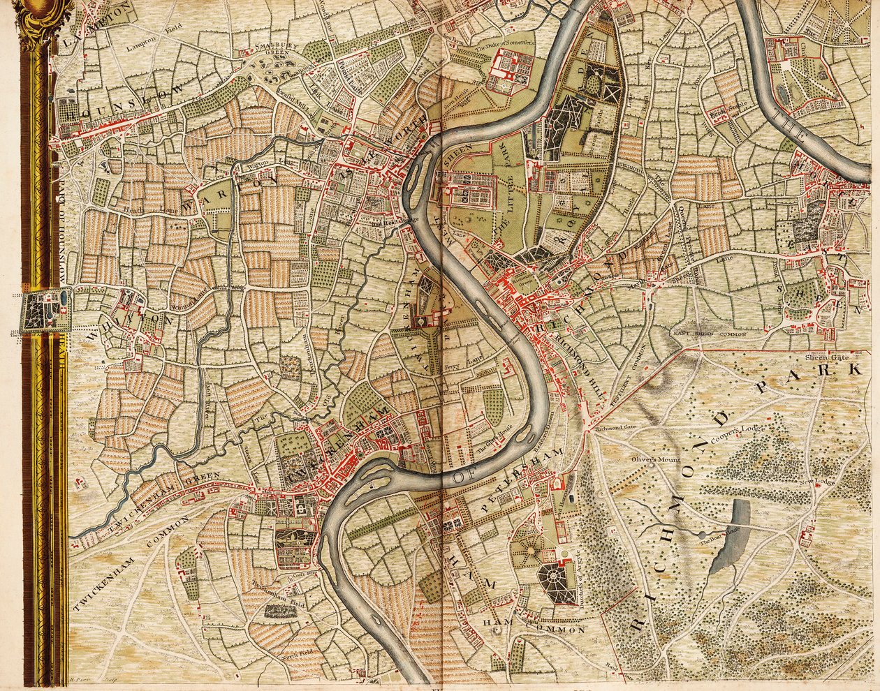 Kort over Hounslow, Twickenham og Richmond af John Rocque