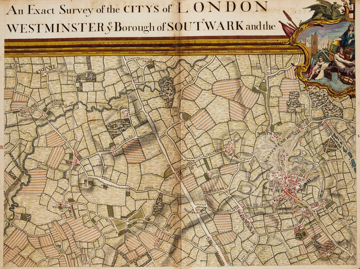 Kort over Willesden og Hampstead af John Rocque