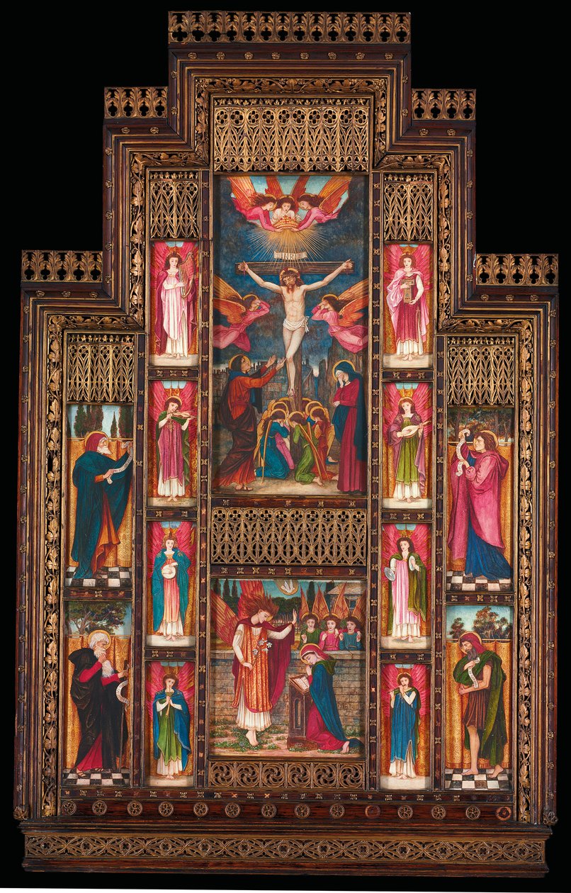 Design til genoptagelser i Holy Trinity Church, Firenze, i gotisk genoplivningsramme af Bernini fra Firenze af John Roddam Spencer Stanhope