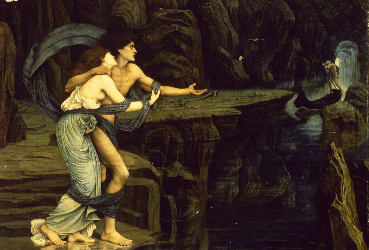 Orpheus og Eurydice på bredden af floden Styx, 1878 af John Roddam Spencer Stanhope