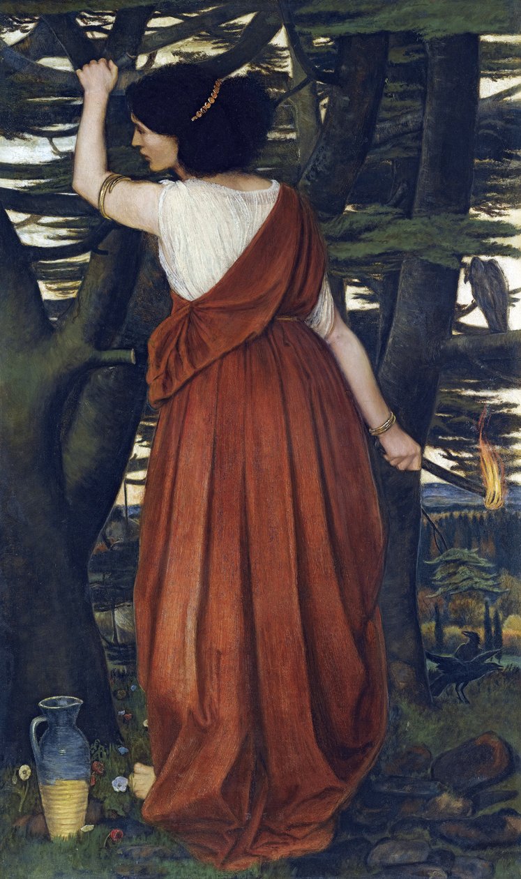 Prærafaelitiske malerier: Rizpah (Ritspa, Ritspah), datter af Aiah par Stanhope (Spencer-Stanhope), John Roddam (1829-1908). Olie på lærred af John Roddam Spencer Stanhope