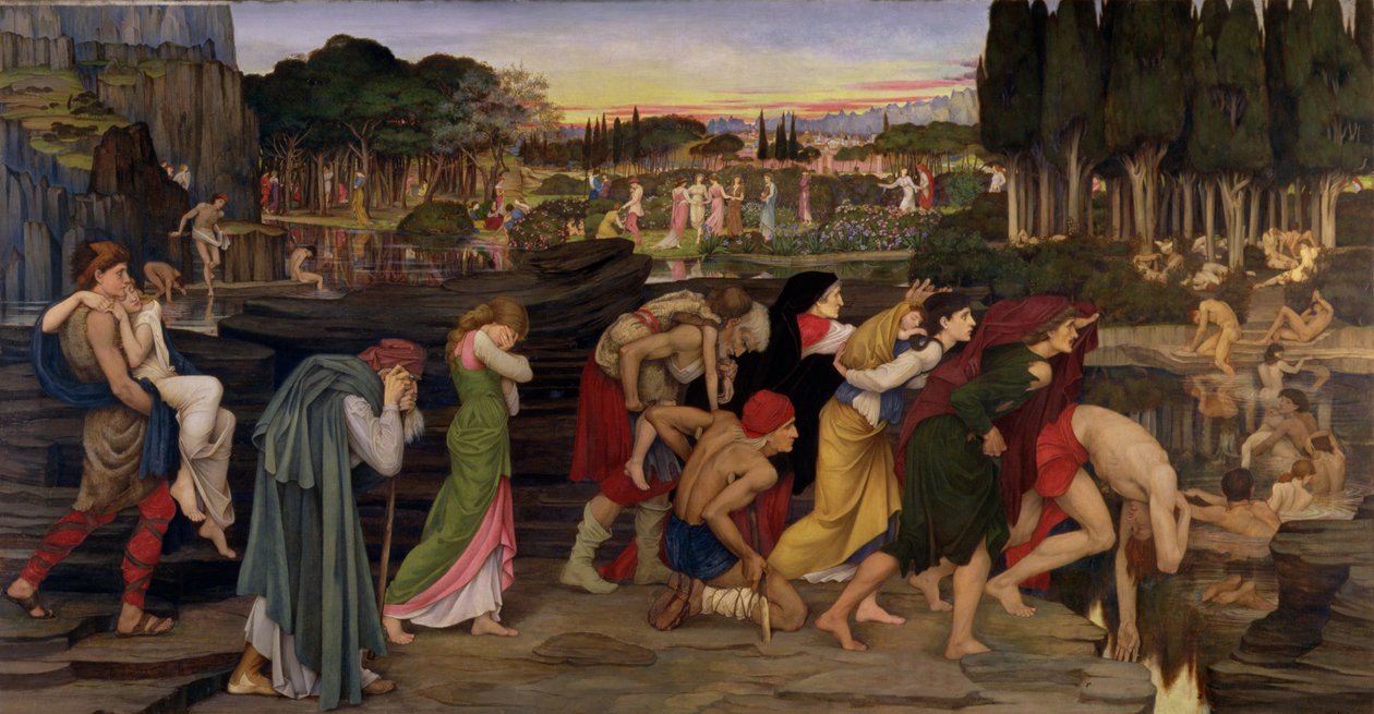 The Waters of Lethe ved Plains of Elysium, ca. 1880 (tempera og guldmaling på lærred) af John Roddam Spencer Stanhope
