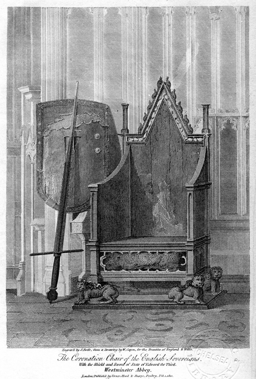 Kroningsstolen for de engelske suveræner, Westminster Abbey, London, 1810. af John Roffe