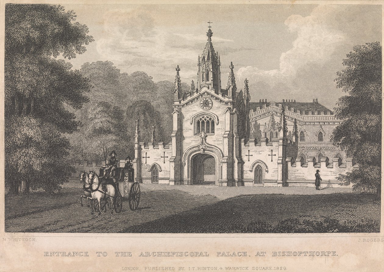 Indgang til Archiebiscopal Palace, ved Bishopthorpe (udgivet af I. T. Hinton); side 34 (bind 1) af John Rogers
