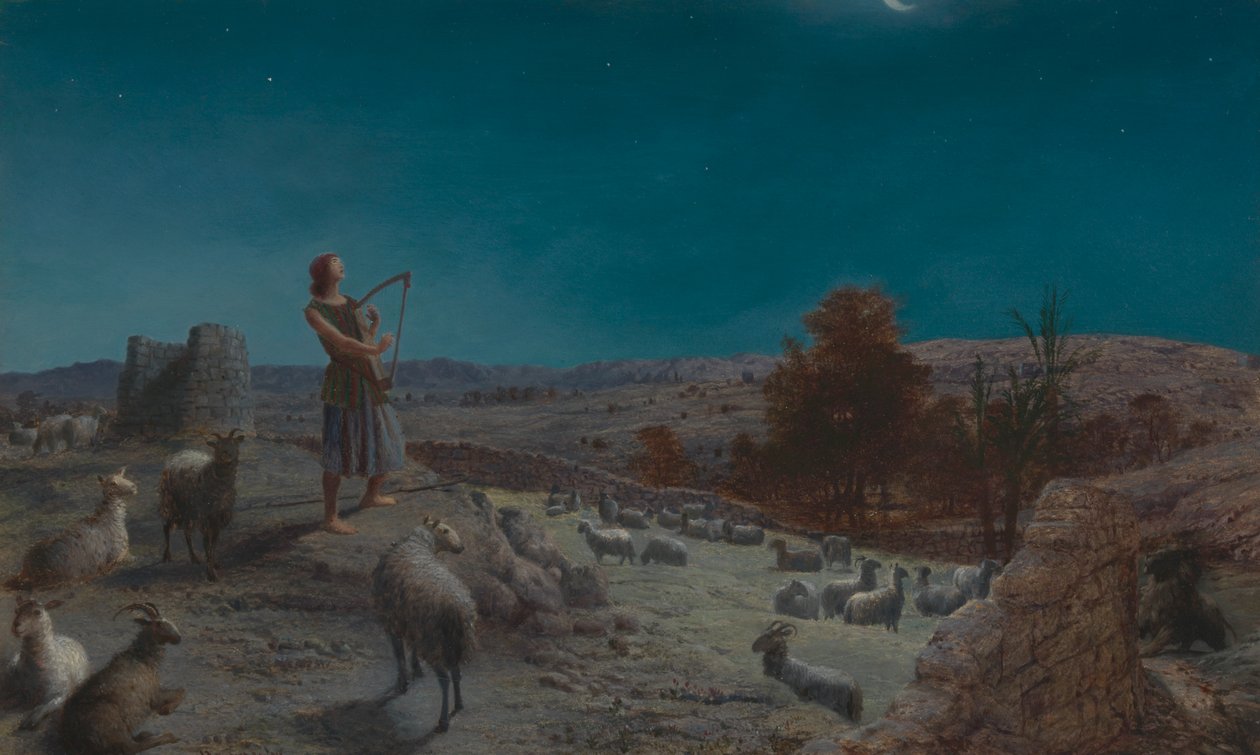 David, Israels fremtidige konge, mens han var hyrde i Betlehem af John Rogers Herbert