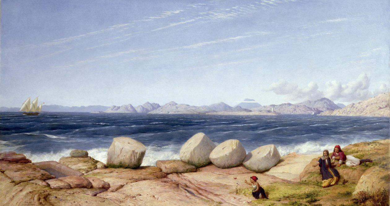 Piræus, Themistokles-graven og ødelagte monumenter, der ser mod øen Salamis af John Rogers Herbert