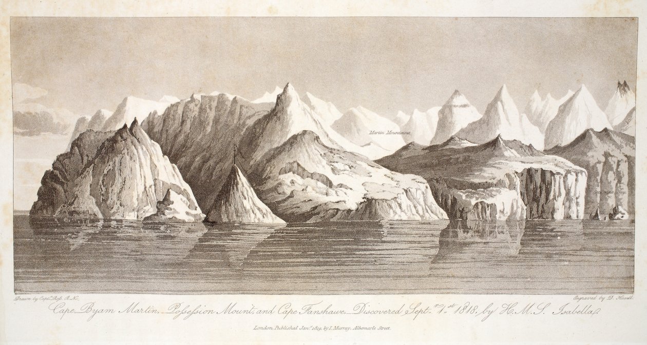 Cape Byam Martin, Pofsefsion Mount og Cape Fanshawe, opdaget 1. september 1818 af HMS Isabella, illustration fra 