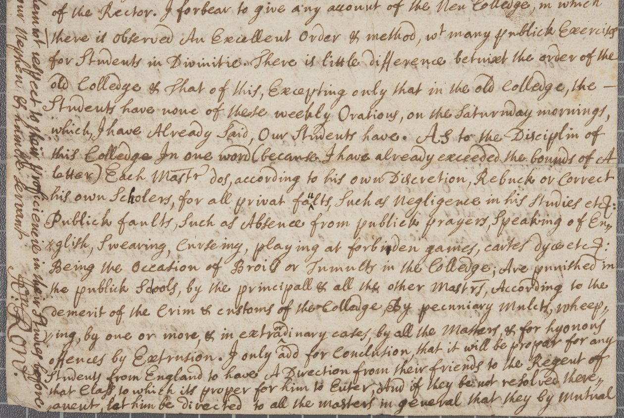 Et brev fra John Row, en elev ved St. Andrews, til sin onkel, 1691 af John Row