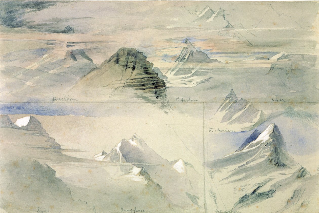 Alpine Peaks: Jungfrau og andre, 1846 af John Ruskin