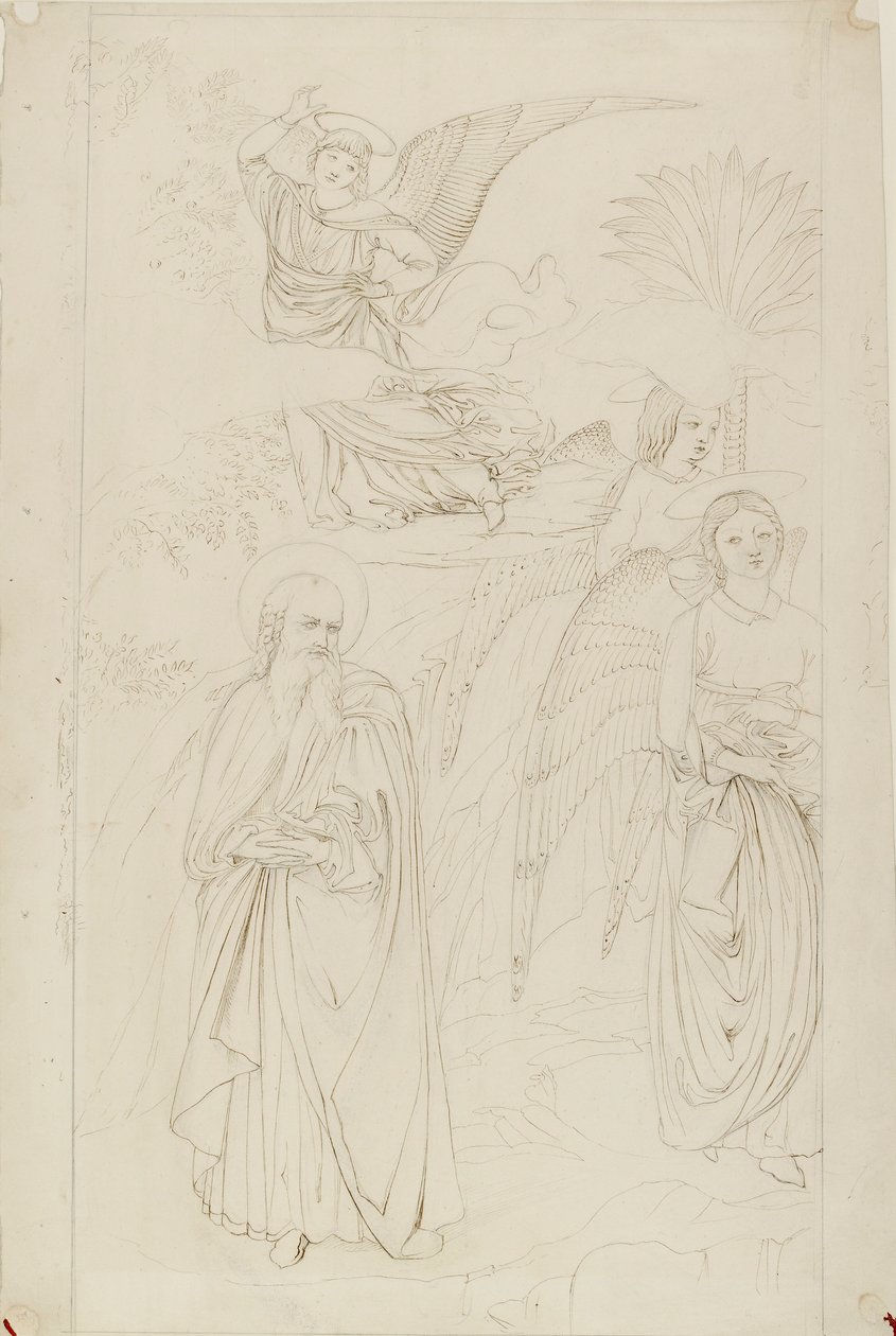 Tegning af Abrahams afsked med englene fra Benozzo Gozzoli, 1845 af John Ruskin