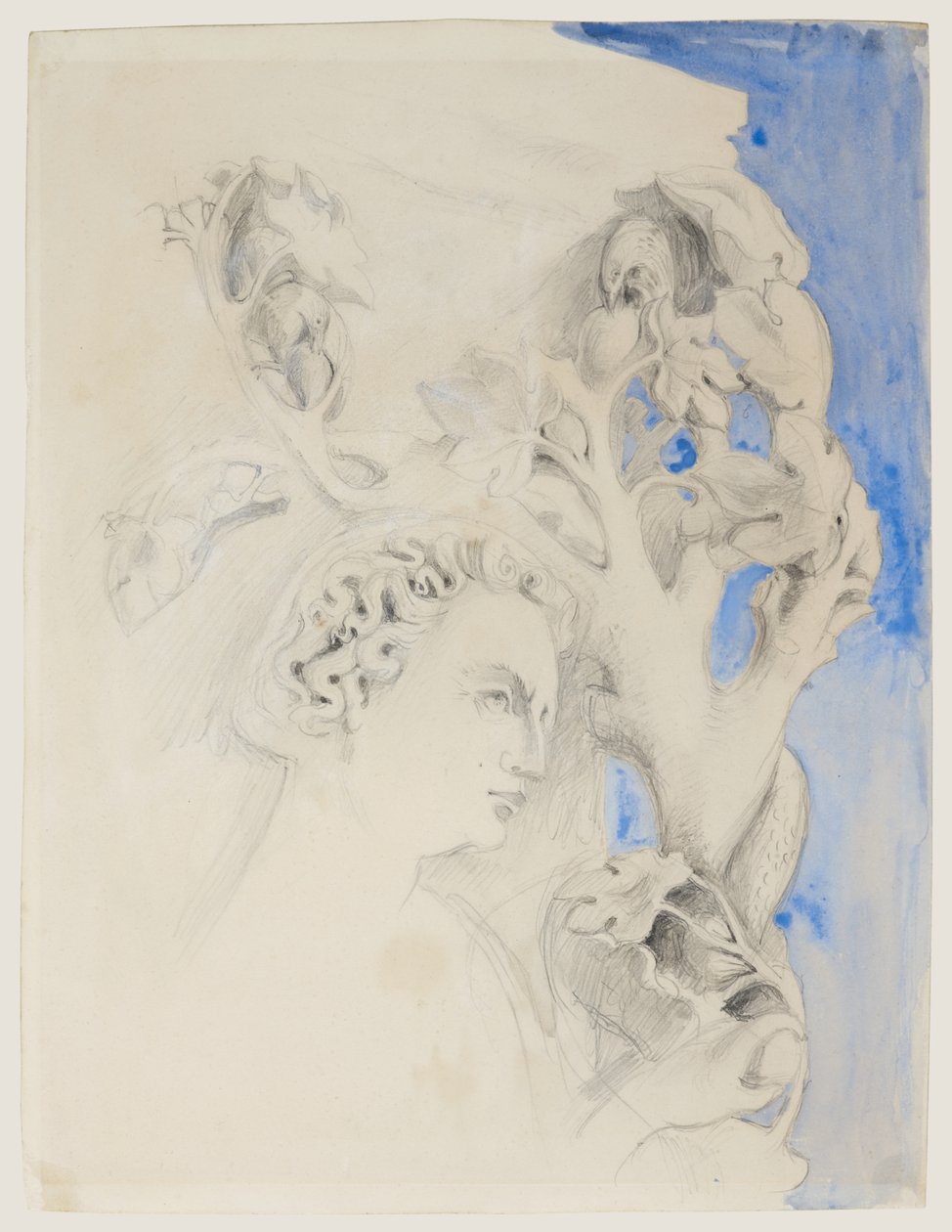 Facade af Dogepaladset, Venedig - Adams hoved, ca. 1845 (akvarel og blyant på papir) af John Ruskin
