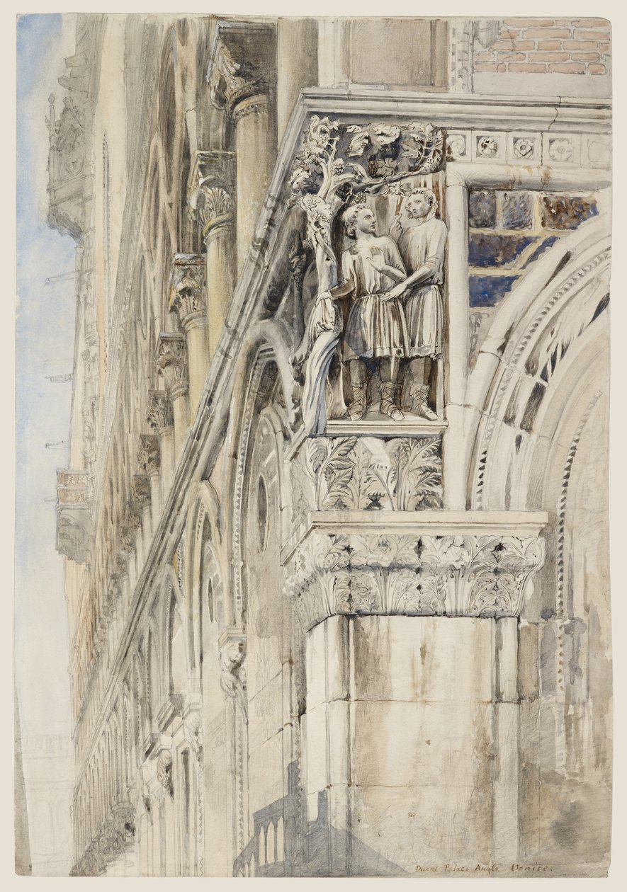 Facaden af Dogepaladset, Venedig - Vinvinklen, ca. 1870 (akvarel, blæk og blyant på papir) af John Ruskin